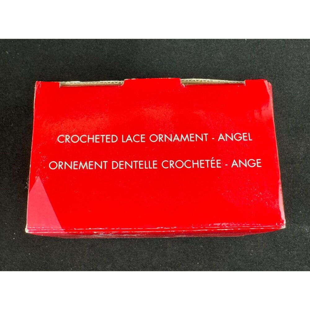 Avon Crocheted Lace Ornament Angels 13 inches White Gold Bow in Box F32908-1 - Picture 15 of 15